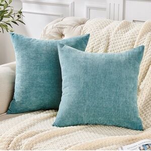Smoke Blue Decorative Square Throw Pillow Covers 20"x20" Soft Chenille